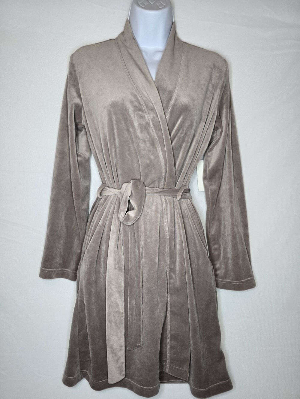 Alfani Intimates Womens Short Stretch Velour Wrap Robe XS Belted Dusty Lavender